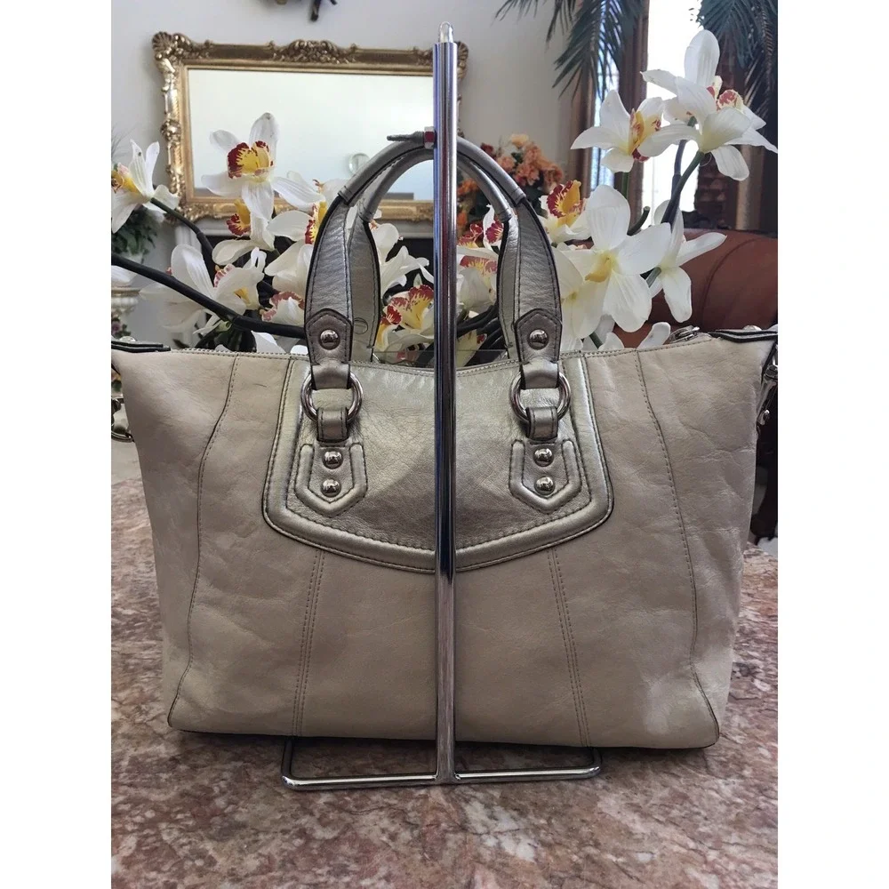 COACH‎ ASHLEY IVORY/CREAM LEATHER CONVERTIBLE TRAVEL SATCHEL TOTE BAG F19247